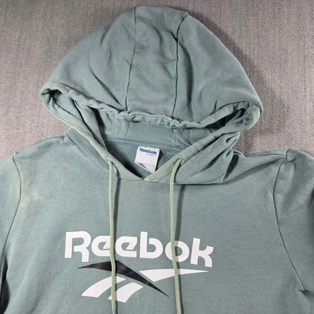 Reebok Hoodie Mens Medium Green Yellow Colorblock Classic Logo Pullover